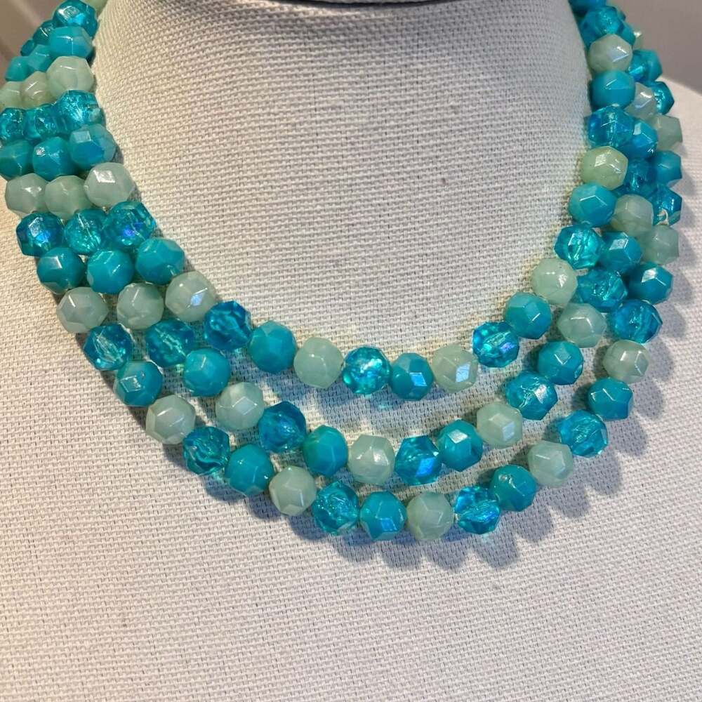 Vintage Aqua Beaded Multilayered Necklace